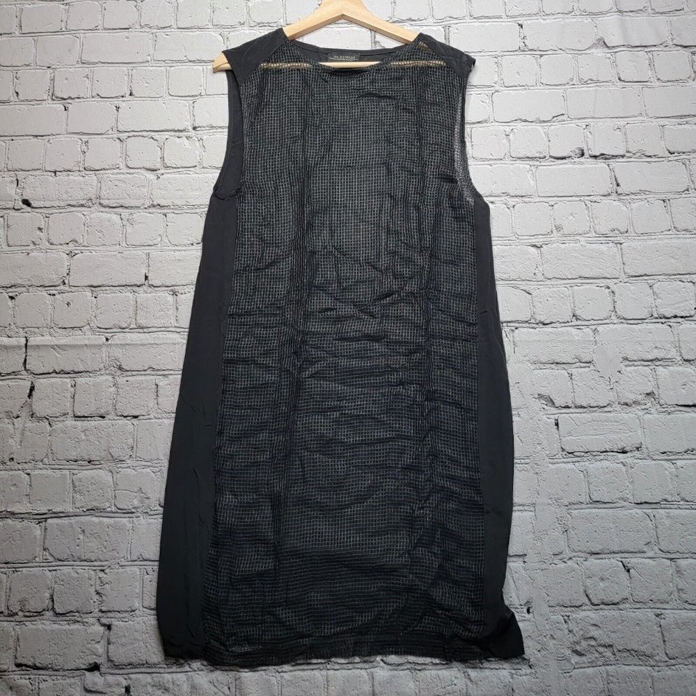 Podolls Black Sheer See-Through Silk Panel Cap Sleeve Shift Dress Size Xs
